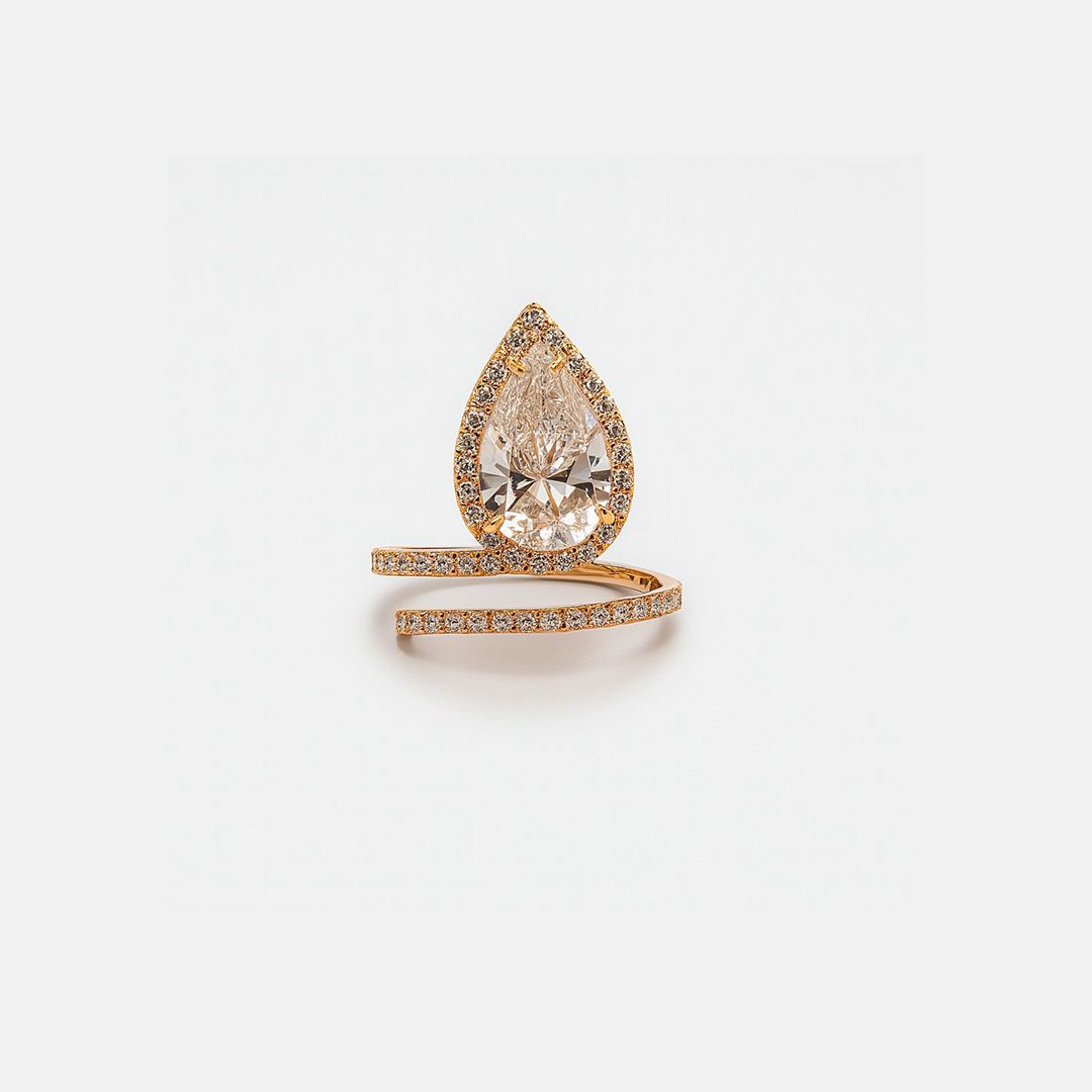 Anello serpente con diamante a goccia