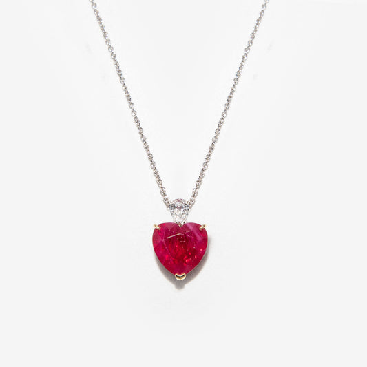 Ciondolo con Diamante con Rubino taglio cuore